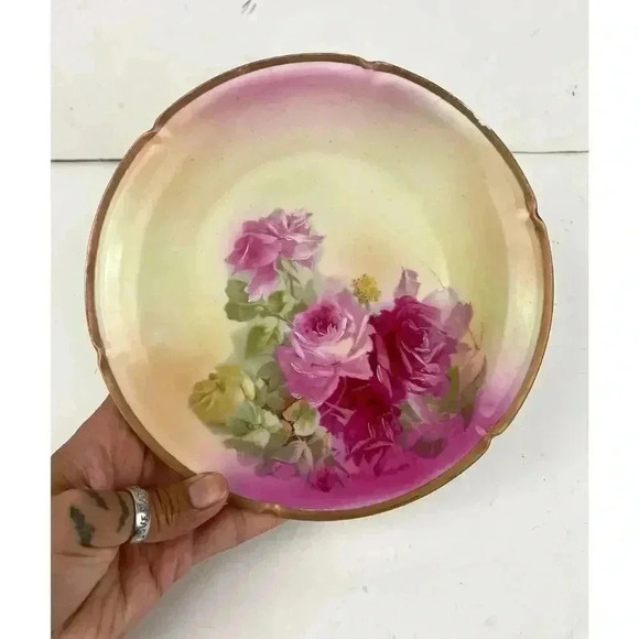 Antique Hand Painted PSL Imperial Alma Pink Rose Dessert Plate 1838 Gold Trim 8" - Picture 1 of 7